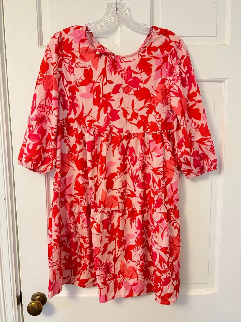 Pink Floral 3/4 Length Sleeve Dress Size Small